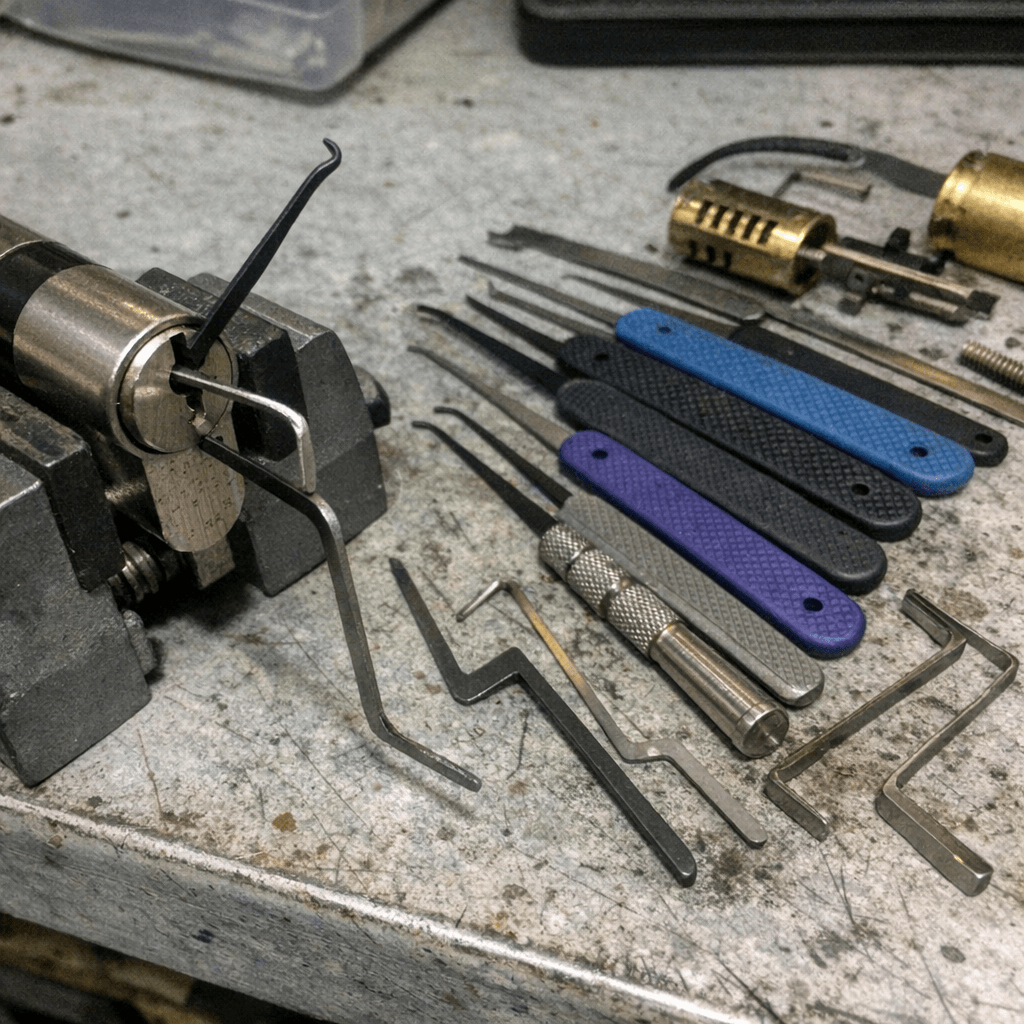 Detaillierte Werkzeuge bei der Reparatur von Türschlössern